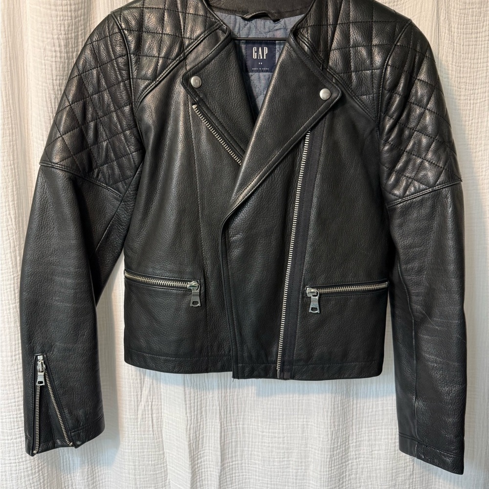 GAP Black Quilted Leather Jacket